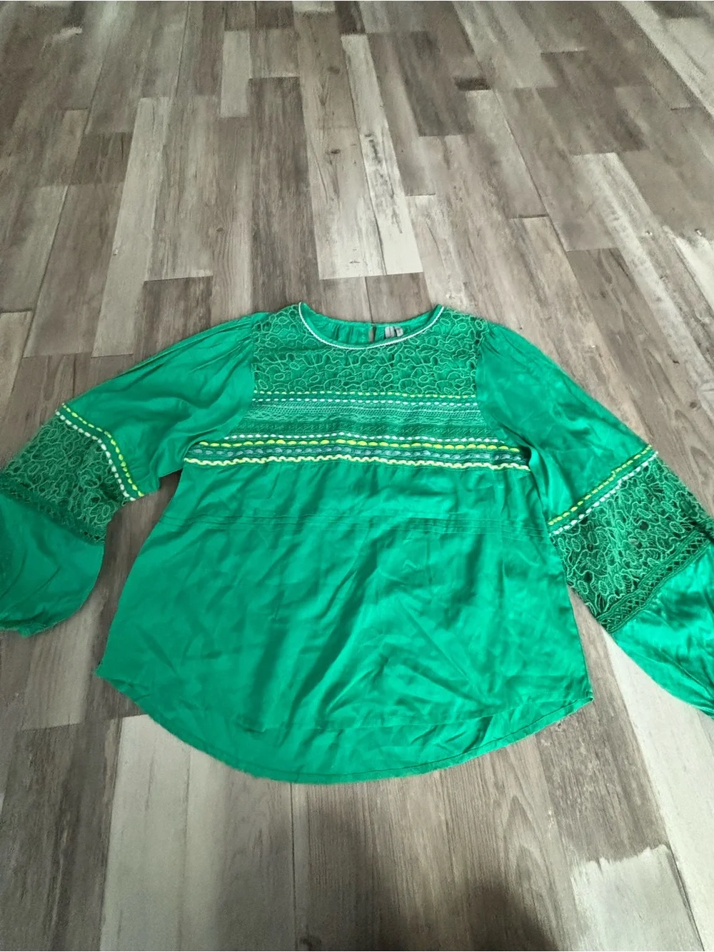 Anthropologie Teal Lace Yoke Peasant Blouse